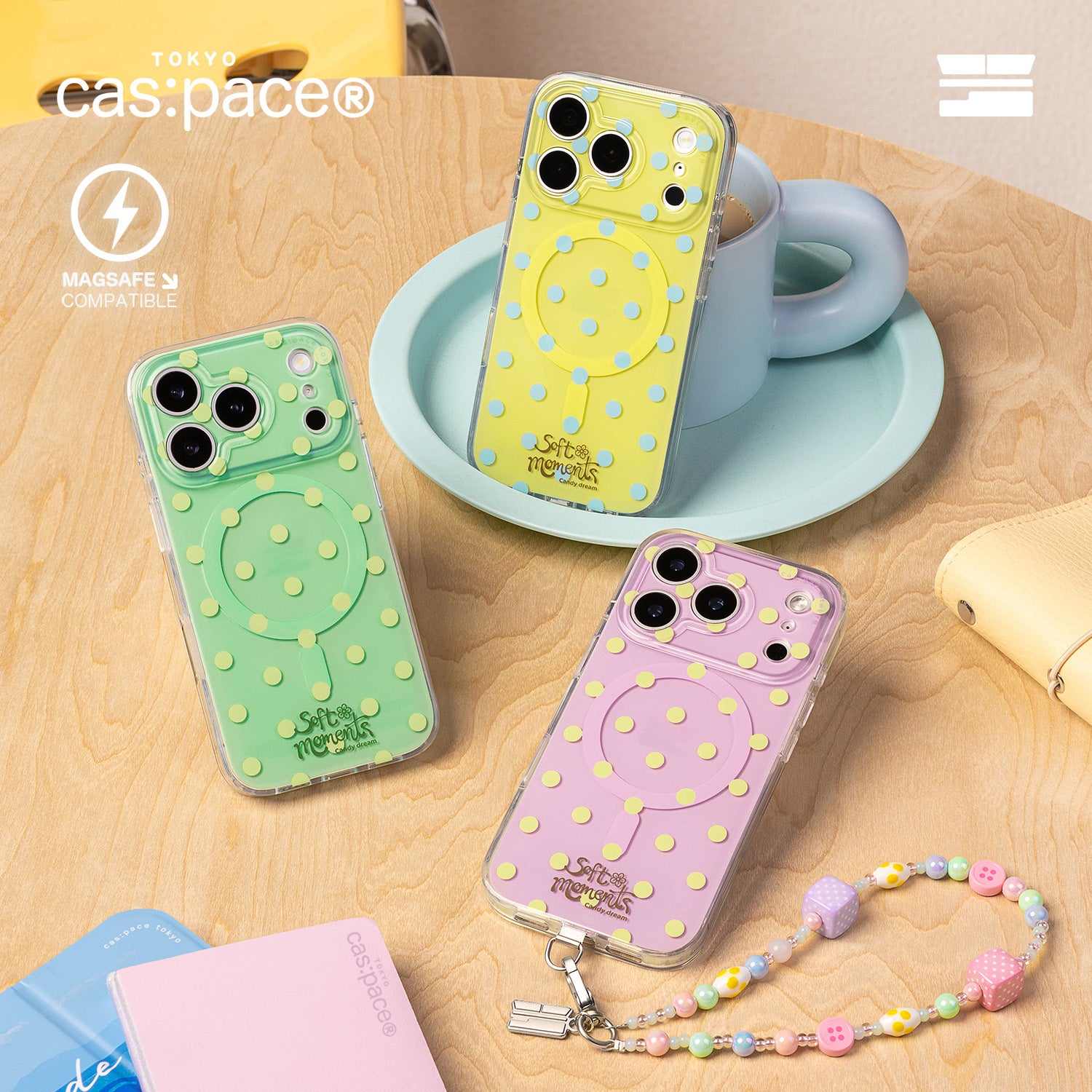 cas:pace 26S/S MagSafe対応「ポルカドット」携帯ケース（ピンク）