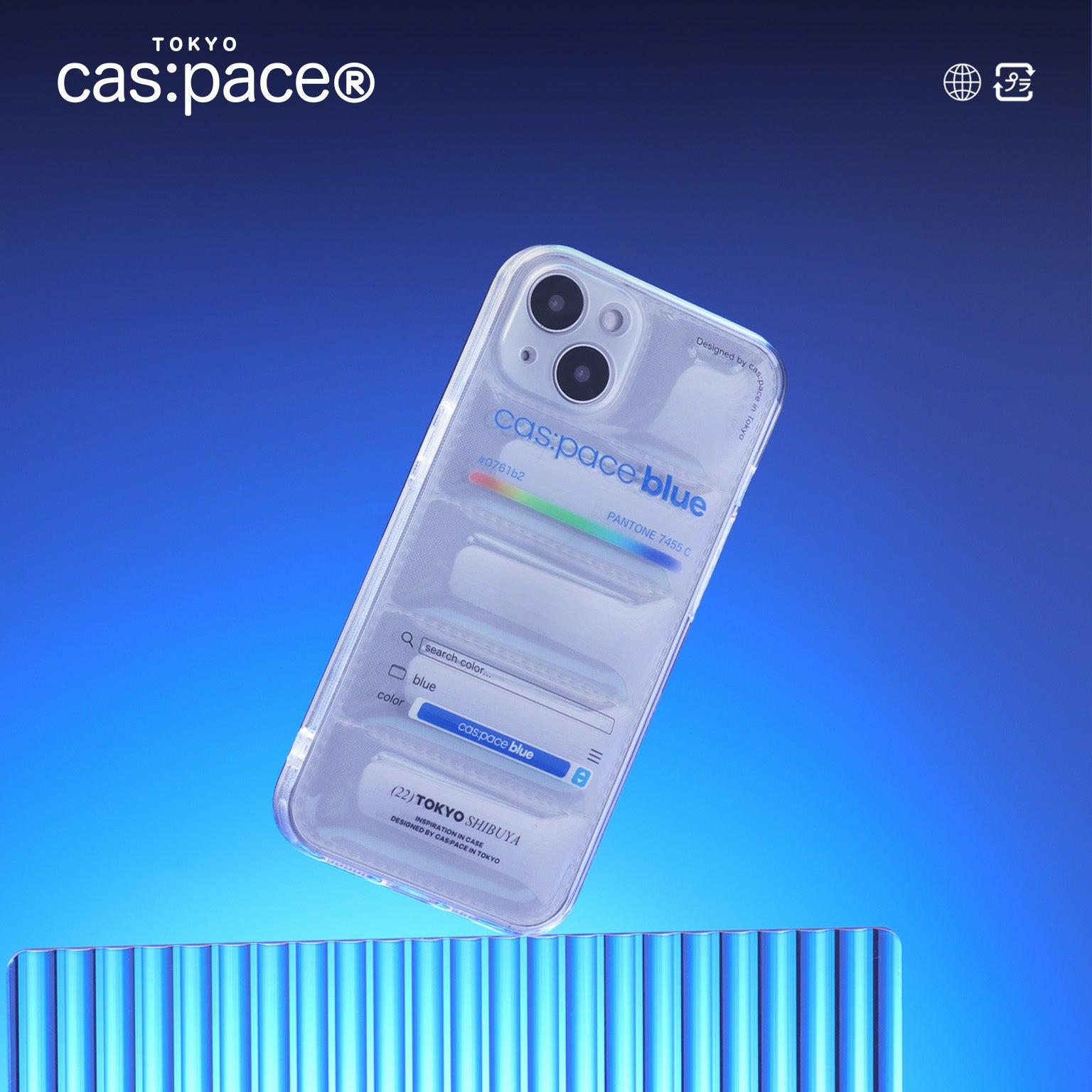 cas:pace 22S/S 「cas:pace blue」透明ダウン携帯ケース