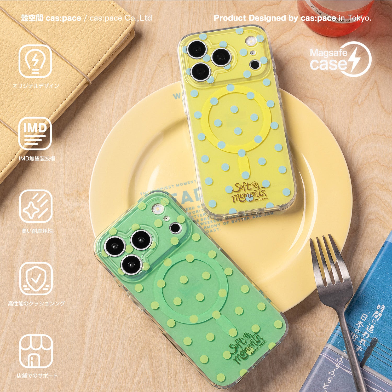 cas:pace 26S/S MagSafe対応「ポルカドット」携帯ケース（ピンク）