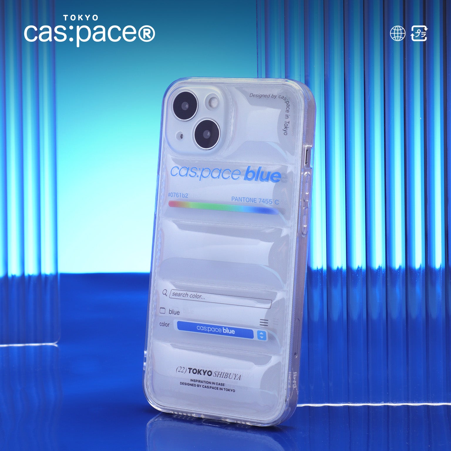 cas:pace 22S/S 「cas:pace blue」透明ダウン携帯ケース