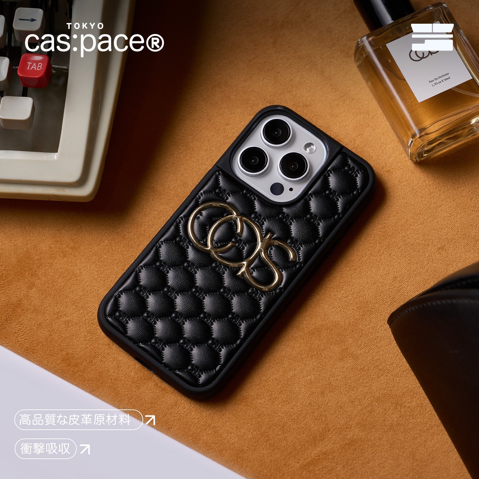 cas:pace 24A/W「cas:」レザー生地携帯ケース - black - cas:pace 殼空間