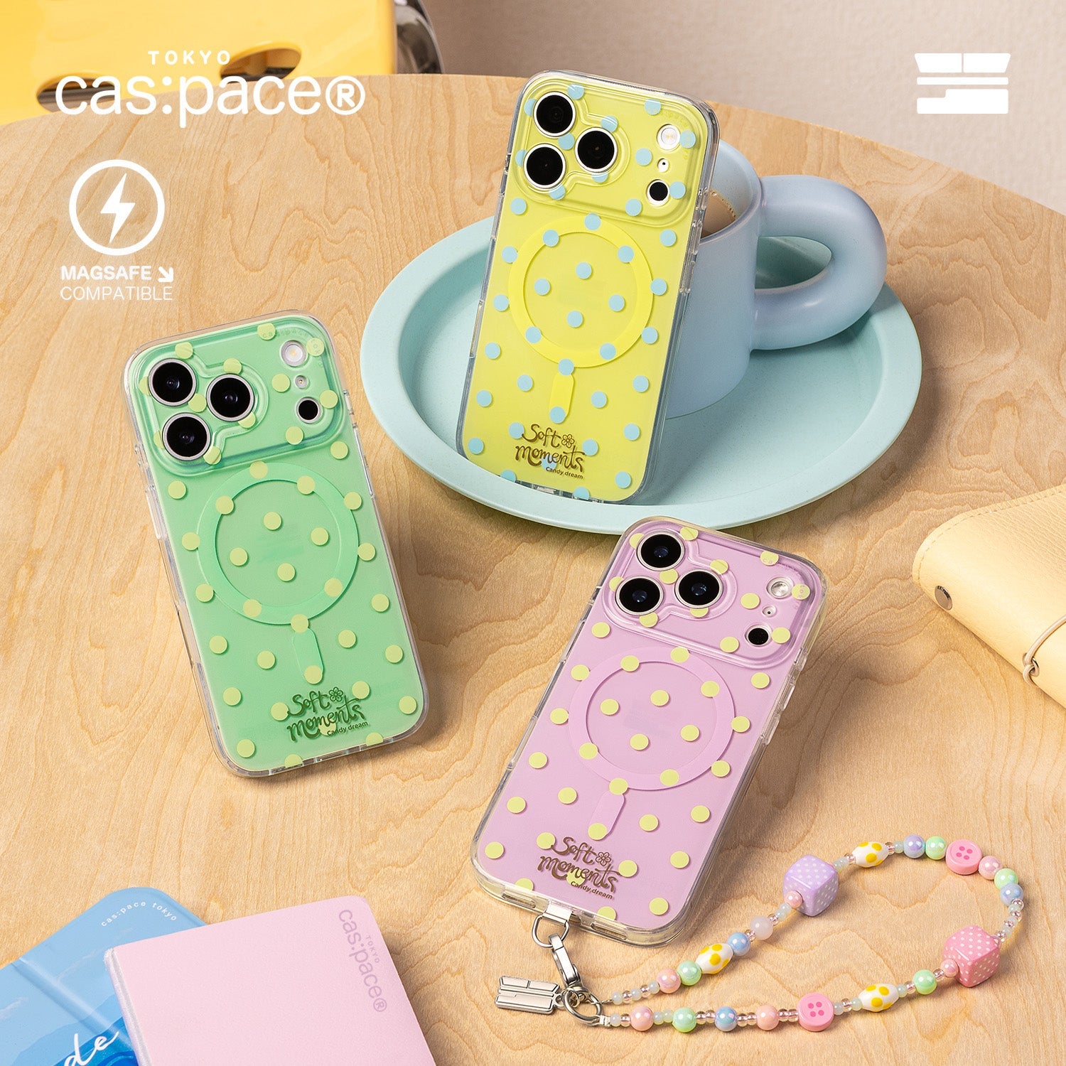cas:pace 26S/S MagSafe対応「ポルカドット」携帯ケース（イエロー） - cas:pace 殼空間